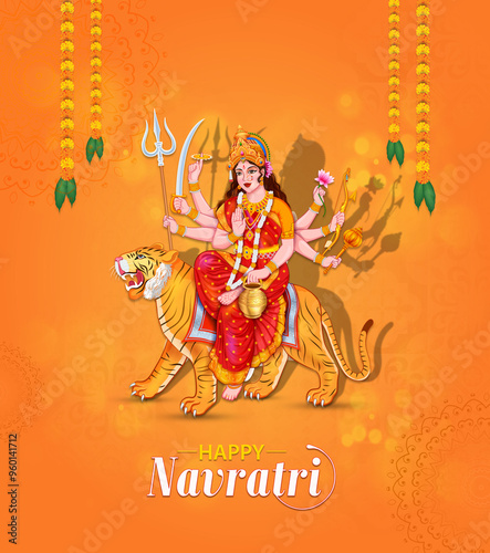 illustration of goddess Durga for Indian Hindu festival Navratri , happy Durga puja or Navratri greetings background. photo