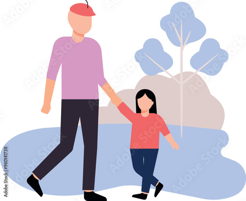 The girl is walking with her grandfather.