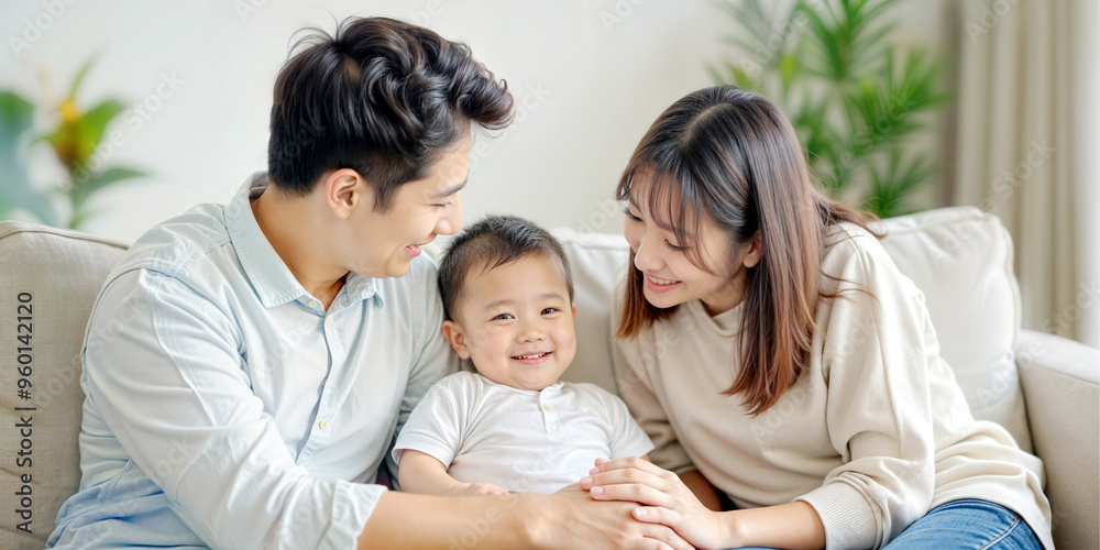 Oriental young loving couple with little baby. Oriental young loving couple with little baby.