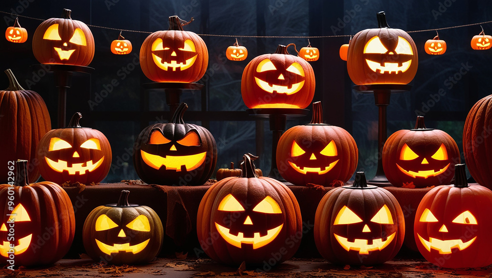 Collection of lantern Halloween pumpkins Collection of lantern Halloween pumpkins