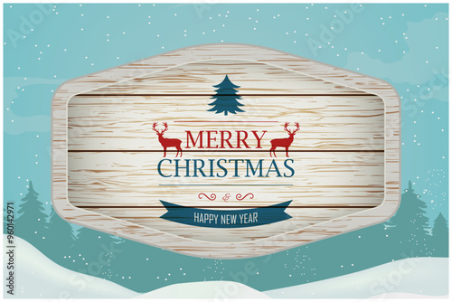 Realistic wooden sign. Christmas decorations and design elements. Vector illustration