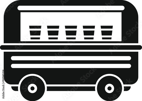 Simple yet iconic black and white vector of a mobile coffee shop on wheels, perfect for representing street food and urban refreshment