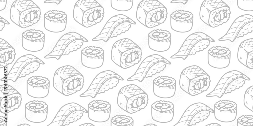 sushi pattern background. Japanese food seamless pattern background. sushi seamless pattern background. doodle sushi pattern background.