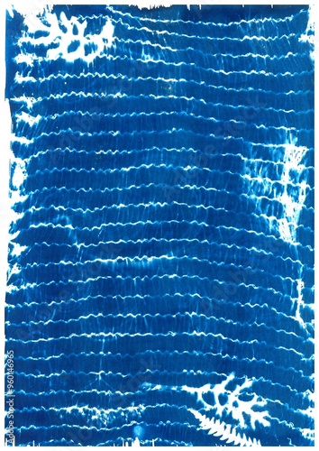 Blue textured background, done in cyanotype style. Textured mesh and branches.