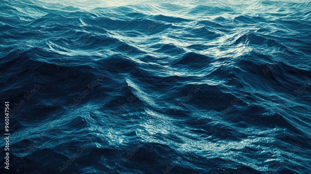 Deep blue ocean waves, symbolizing depth, mystery, and tranquility Deep blue ocean waves, symbolizing depth, mystery, and tranquility