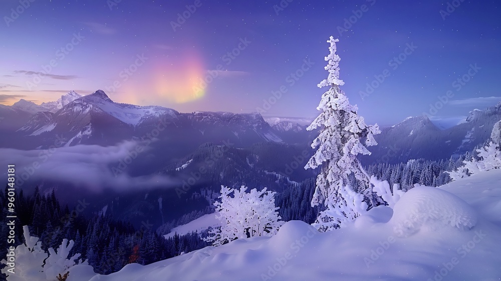 Obraz premium Northern light flares under polar night blending with the frozen sky to create a captivating scene of aurora photography
