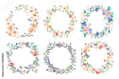 Wallpaper Mural Watercolor flower wreath png cut out set Torontodigital.ca