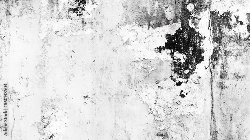 Wallpaper Mural Aged concrete wall with distressed black and white texture showing peeling paint and weathered surface. This horizontal image highlights the worn-out, grunge appearance, perfect as a gritty urban back Torontodigital.ca