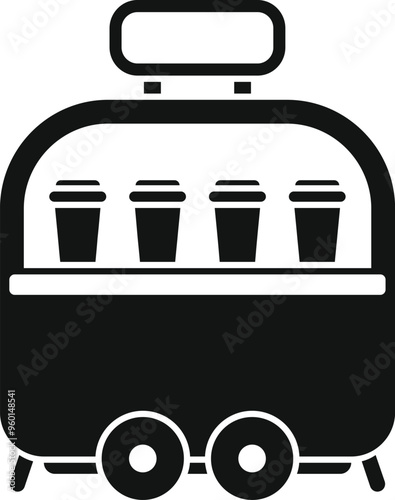 Simple vector of a street food trailer selling coffee from its window displaying coffee cups