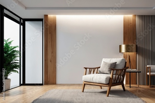 A modern living room with a gray sectional sofa, white throw pillows, and potted plants on a wooden shelf against a white wall with recessed lighting