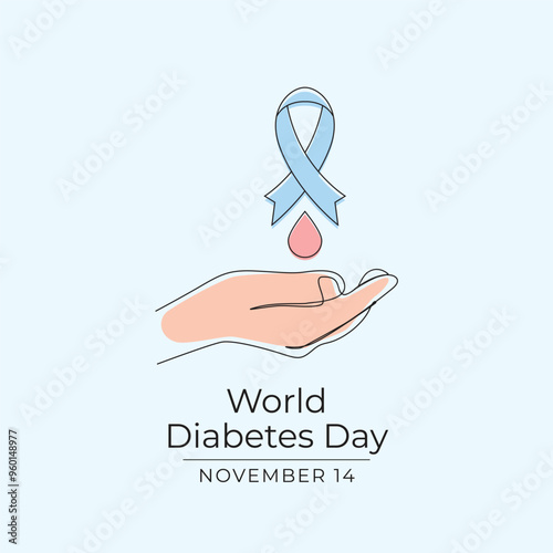 World Diabetes Day vector design template good for celebration usage. World Diabetes Day. blue ribbon. Continuous line drawing. eps 10.