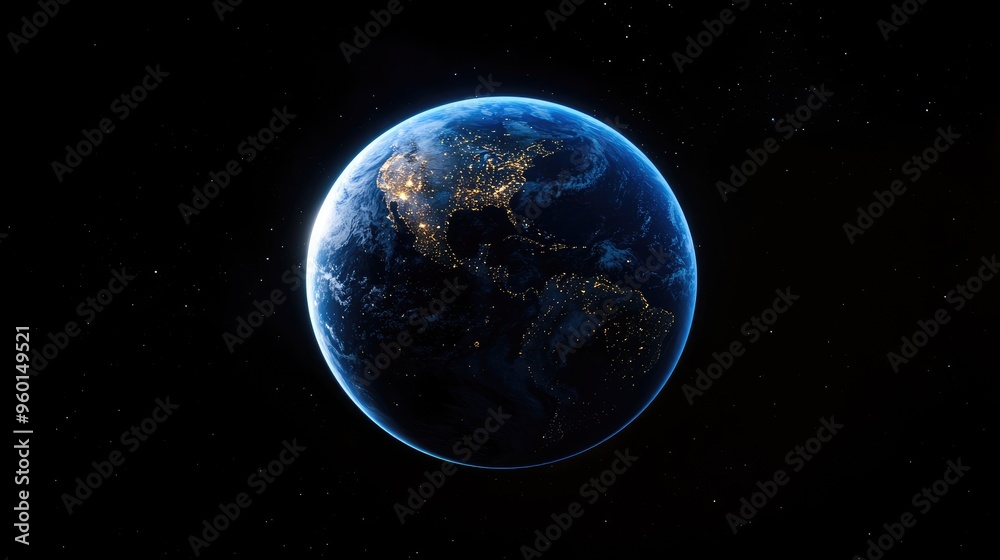 Earth from space, with the blue planet glowing against the darkness of space.