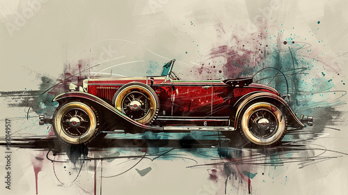 old carriage cart, generative, ai, steampunk, retro, vintage, background, products, machine, mechanical, red, car, old, truck, auto, vehicle, automobile, antique, classic, transportation, wheel, trans