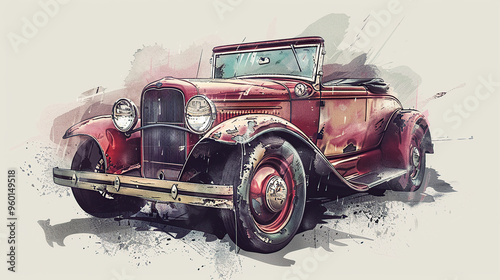 old carriage cart, generative, ai, steampunk, retro, vintage, background, products, machine, mechanical, red, car, old, truck, auto, vehicle, automobile, antique, classic, transportation, wheel, trans