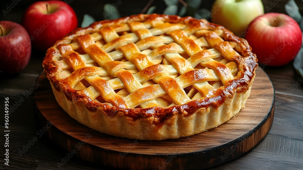Mouthwatering Golden Brown Apple Pie with Lattice Crust and Warm Filling Mouthwatering Golden Brown Apple Pie with Lattice Crust and Warm Filling