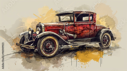 old carriage cart, generative, ai, steampunk, retro, vintage, background, products, machine, mechanical, red, car, old, truck, auto, vehicle, automobile, antique, classic, transportation, wheel, trans