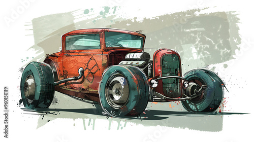 old carriage cart, generative, ai, steampunk, retro, vintage, background, products, machine, mechanical, red, car, old, truck, auto, vehicle, automobile, antique, classic, transportation, wheel, trans