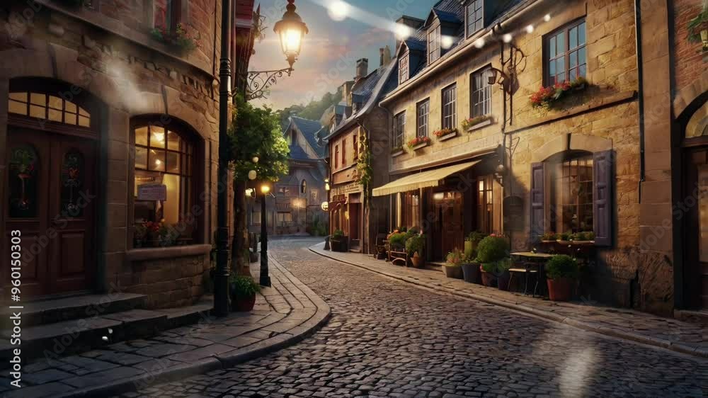 street lamp in front of a simple cafe in the old village, cartoon or anime digital painting illustration style. Seamless looping 4k video animation background street lamp in front of a simple cafe in the old village, cartoon or anime digital painting illustration style. Seamless looping 4k video animation background