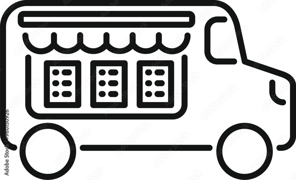 Φωτογραφία Food truck selling street food icon, fast food delivery service outline
