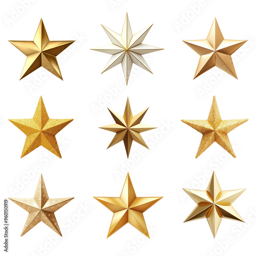 Gold star png element set, transparent background