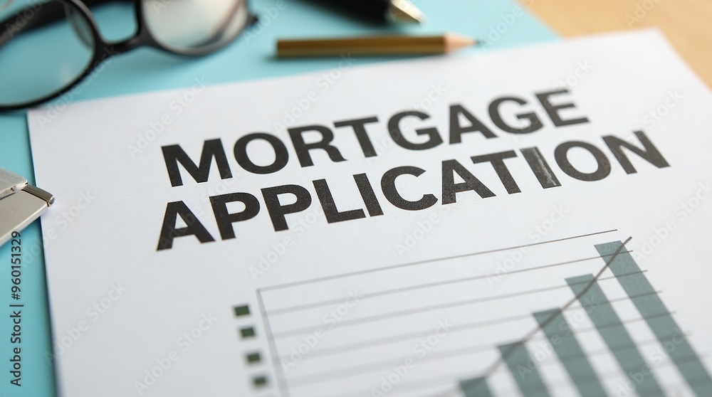Mortgage application document with approved stamp and graph Mortgage application document with approved stamp and graph