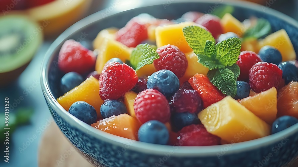 Refreshing Summer Fruit Salad Photo - Blueberries, Raspberries, Melon and Mint Refreshing Summer Fruit Salad Photo - Blueberries, Raspberries, Melon and Mint