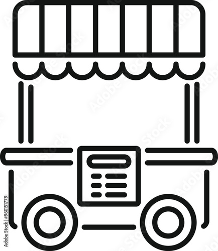 Street food cart with awning and menu display, representing mobile food business and urban culinary experiences