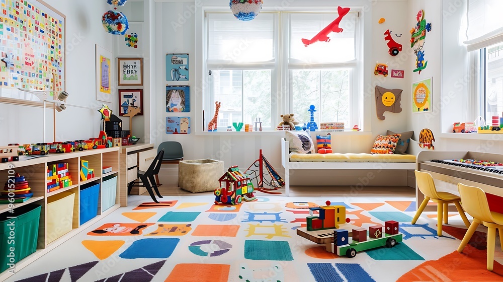 Write about the vibrant energy of a playroom filled with colorful toys and furniture Write about the vibrant energy of a playroom filled with colorful toys and furniture