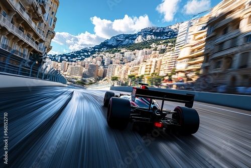 High-Speed Formula Racing Car on Monaco Circuit