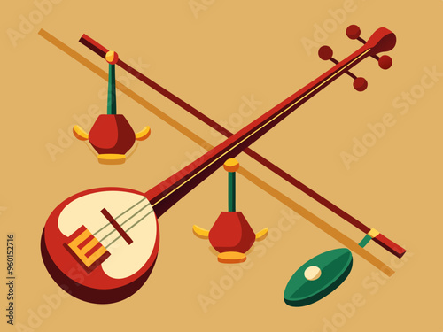 Instrument erhu illustration set