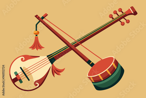 Instrument erhu illustration set