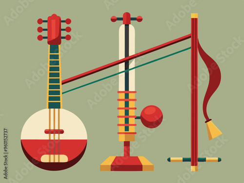 Instrument erhu illustration set