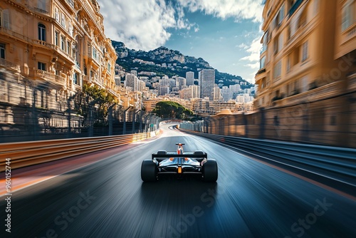 High-Speed Formula Racing Car on Monaco Circuit