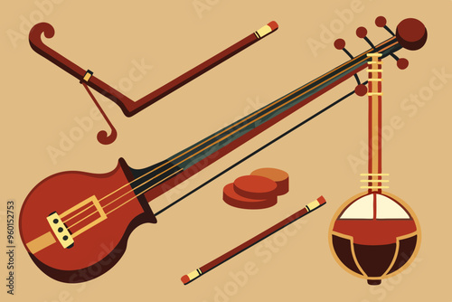 Instrument erhu illustration set