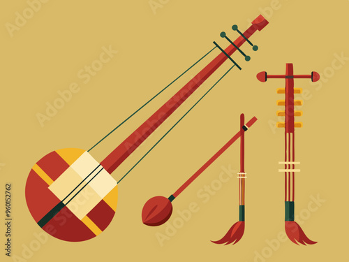 Instrument erhu illustration set