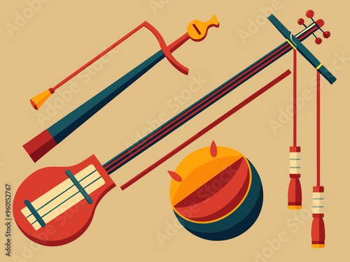 Instrument erhu illustration set