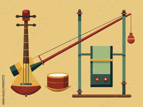 Instrument erhu illustration set