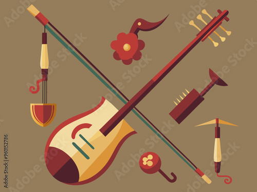 Instrument erhu illustration set