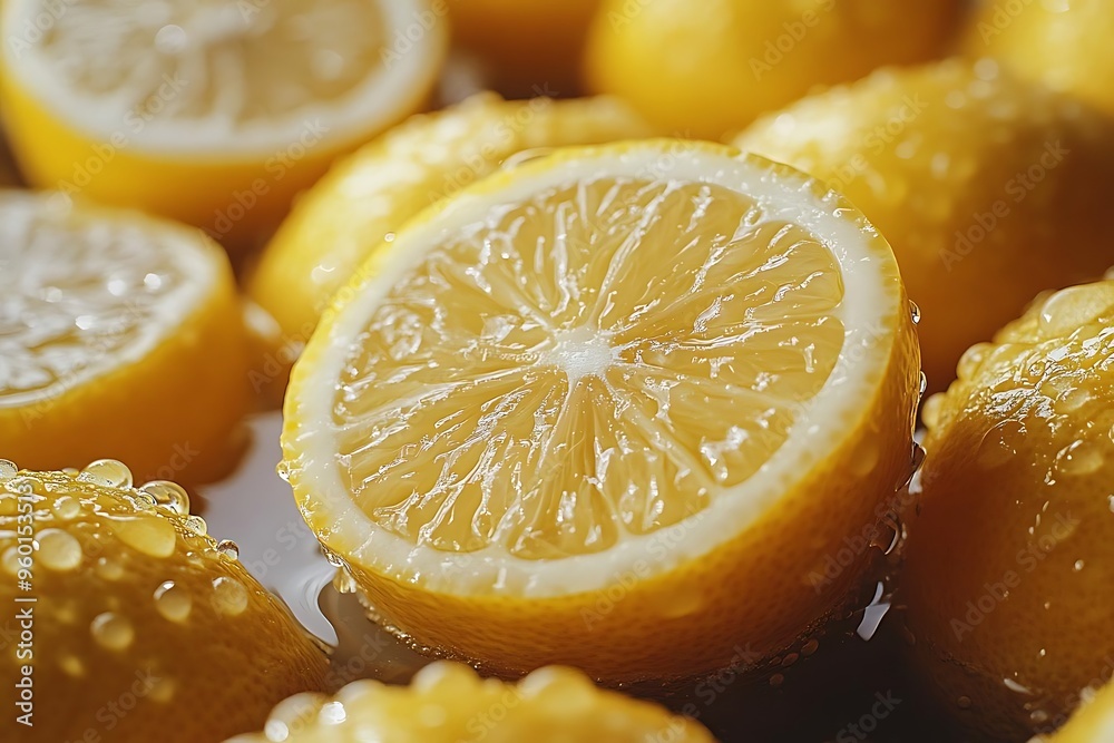 Juicy Lemon Photo - Freshly Sliced Lemon with Water Droplets Juicy Lemon Photo - Freshly Sliced Lemon with Water Droplets