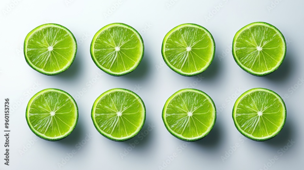Citrus Symmetry - Vibrant Halved Limes in Bright Flat Lay