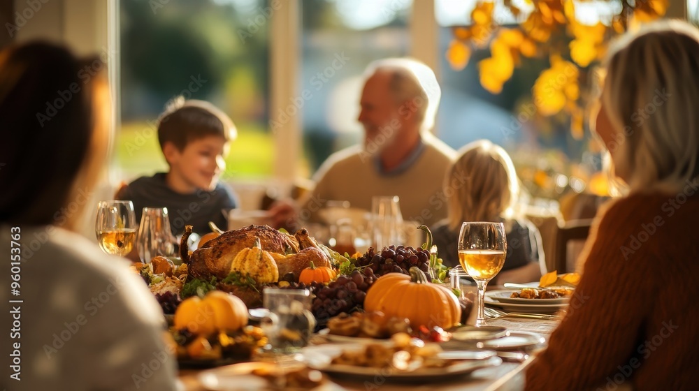 Thanksgiving Family Gathering Around the Dining Table Thanksgiving Family Gathering Around the Dining Table
