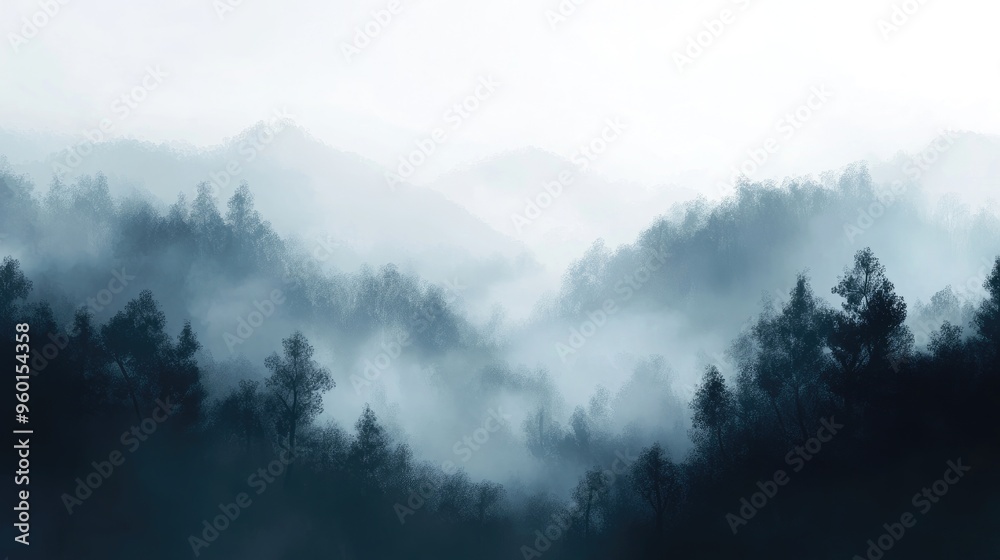 Fototapeta premium Gray foggy landscape, evoking a sense of mystery and calm.