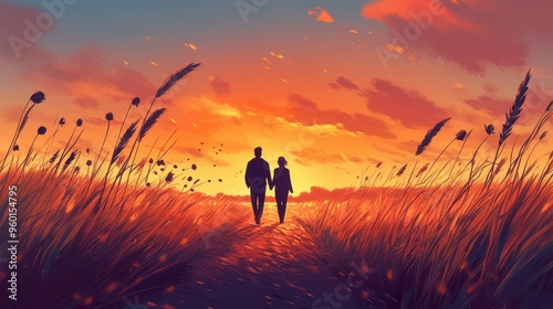 Romantic Sunset Stroll: A Tranquil Moment in Nature's Embrace