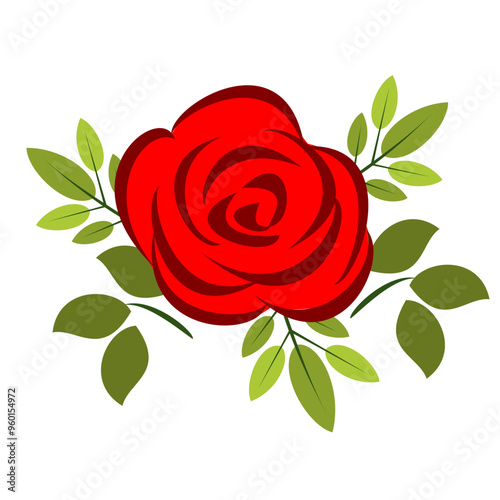 red rose with leaves