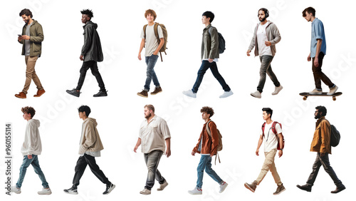 Young adult walking png cut out set