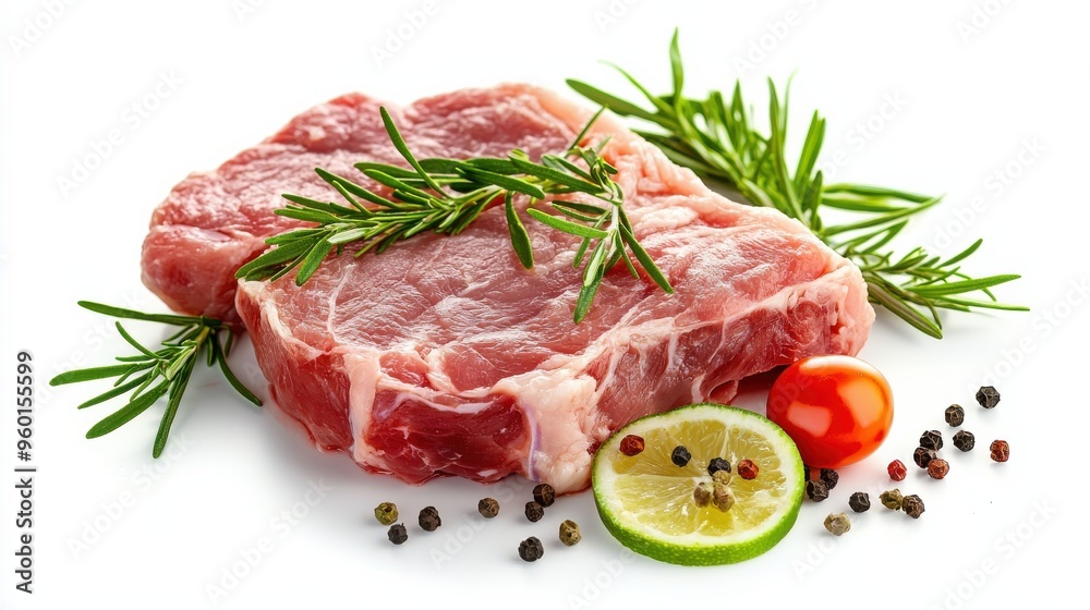 Fototapeta premium one piece of fresh pork meat. top view photo. white background. photo. clear. Buisness 