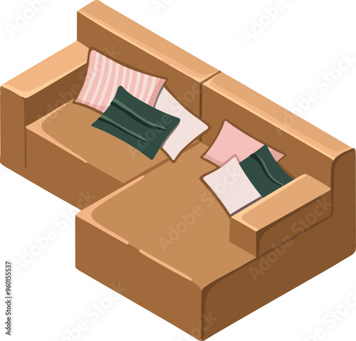 Isometric sofa. Perfect for interior mood boards and planning sketches. Vector.