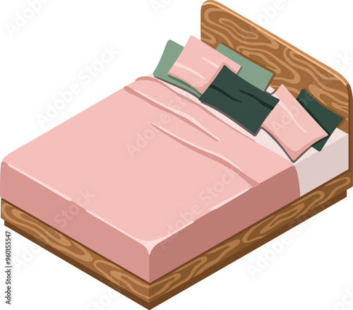 Isometric bed. Perfect for interior mood boards and planning sketches. Vector.