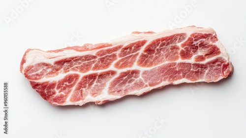 one piece of fresh pork meat. top view photo. white background. photo. clear. Buisness  photo