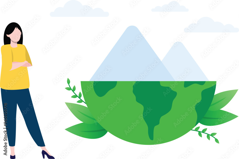 The girl is standing along the Ecology Hills. The girl is standing along the Ecology Hills.